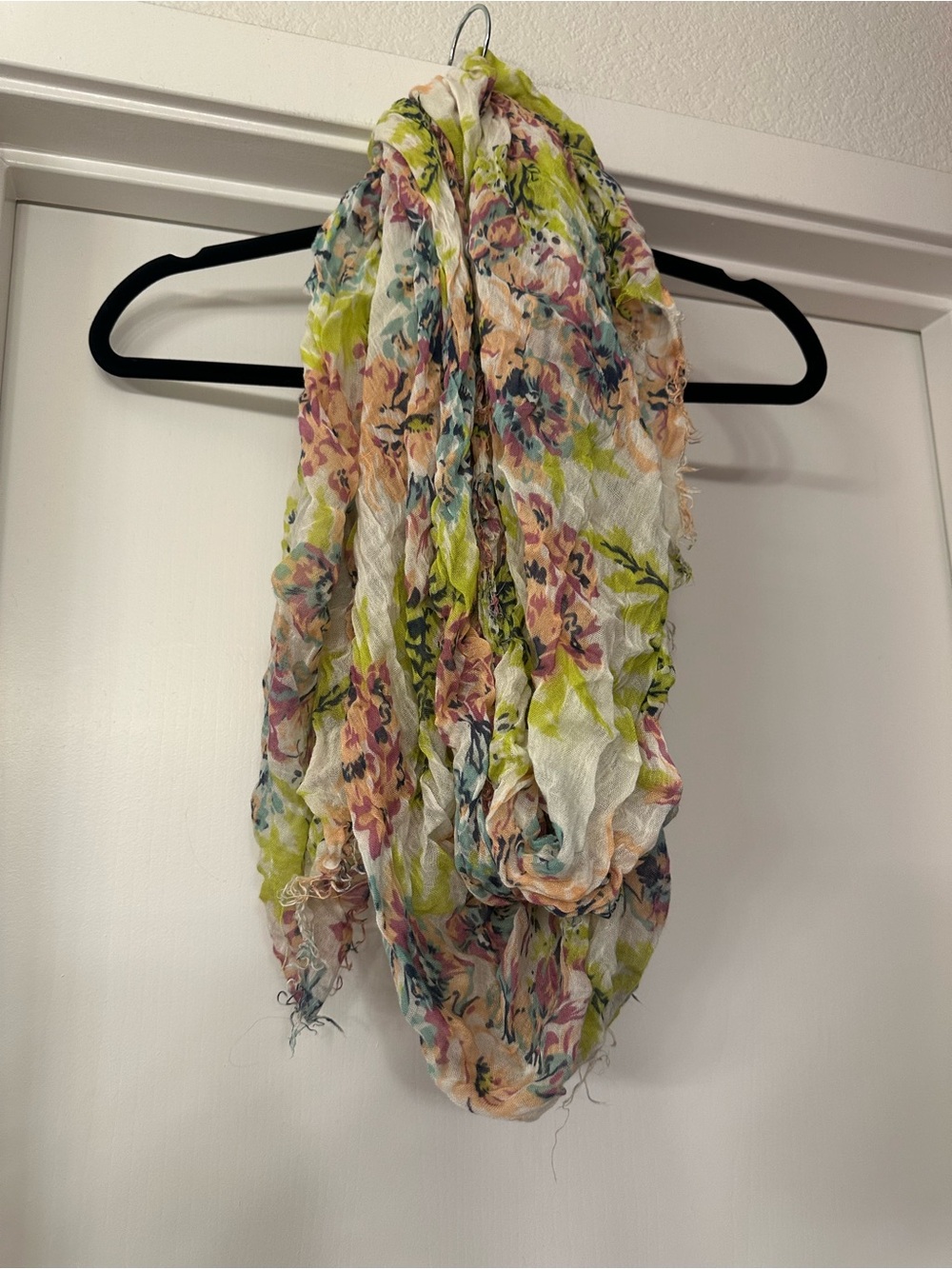 Pins & Needles Floral Lightweight Crinkled Scarf in White, Green, Pink, Peach